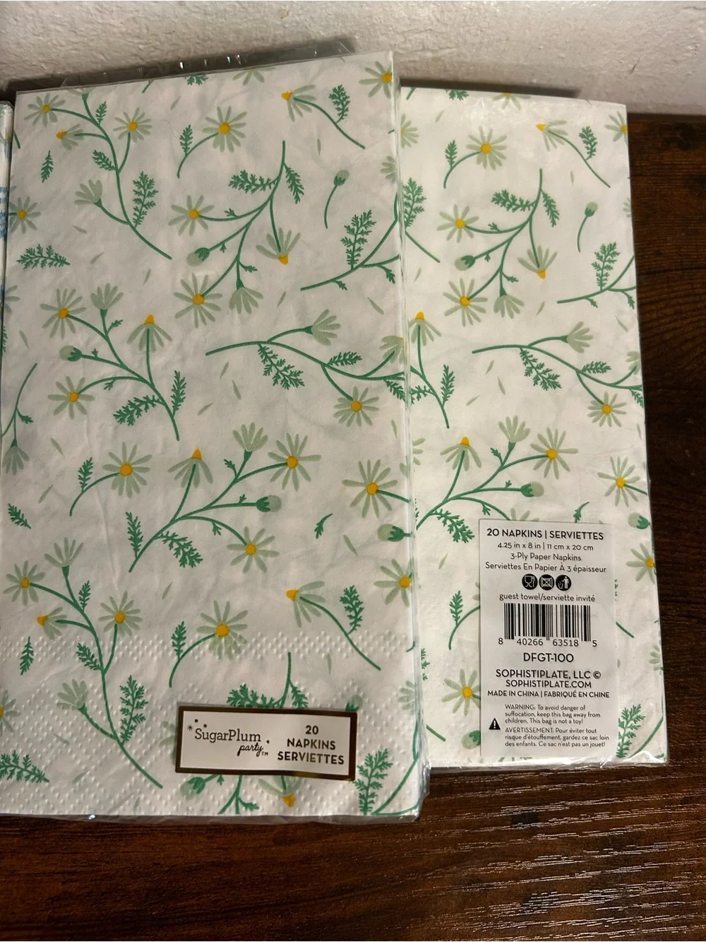Floral Paper Napkins Set of 4 packs- White with Blue & Yellow Daisies